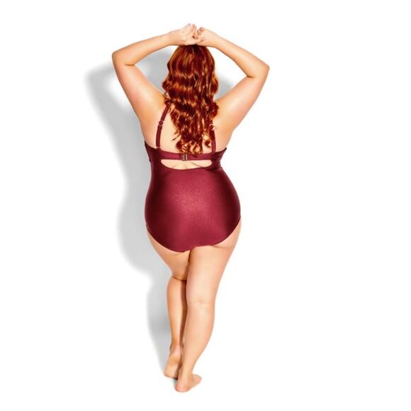 City Chic Merlot Cancun Underwire One Piece Swimsuit Sz.S(16) NWT - Picture 3 of 16